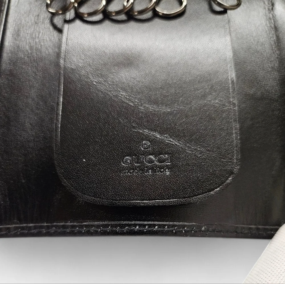Gucci Tom Ford Era Six Ring Key Holder Wallet In Black Leather And Dark Silver